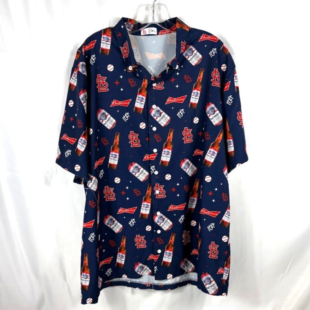St Louis Cardinals XL Budweiser Beer Hawaiian Shirt MLB Cards